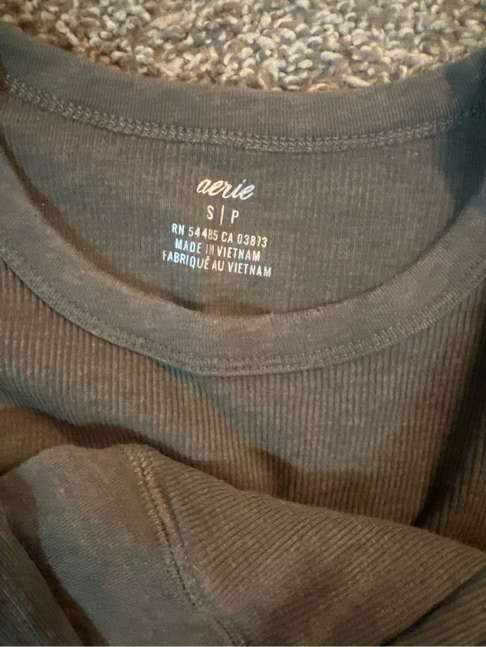 Olive Green Ribbed Long Sleeve Top size small - Picture 2 of 2